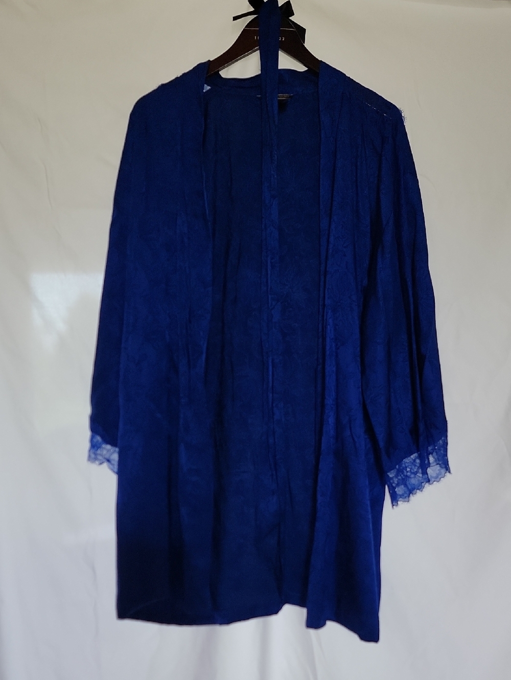 Victoria's Secret Deep Blue Lace-Trim Satin Robe
